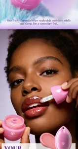YOUNG VISION fruit lip mask detail view, showing the portable egg-shaped container and moisturizing formula.