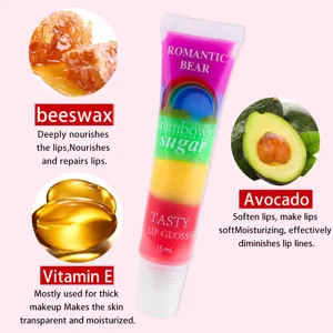 Romantic Bear rainbow clear lip gloss tube 15ml moisturizing nourishing lip care makeup
