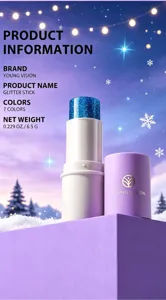 YOUNG VISION glitter stick 7 colors makeup detail view, sparkling cosmetic highlighter.
