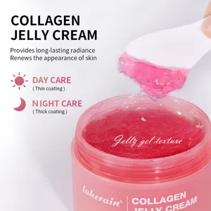 Vue détaillée de la crème gélifiée au collagène Lakerain montrant la texture rose et soins.