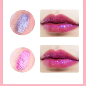 ROMANTIC BEAR rainbow jelly lip gloss with polarized shimmer effect, glossy and hydrating formula.