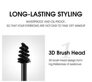 Detailed close-up view of the 3D eyebrow gel brush head, waterproof and long-lasting styling.