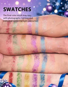 Shimmer glitter stick makeup swatch detail showing multiple vibrant sparkling color shades.
