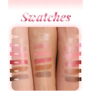 Lipstick swatches detail showing six creamy color shades tested on skin tones clearly.