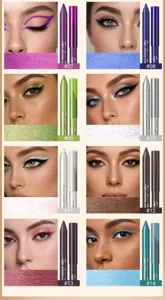 Waterproof shimmer eyeliner pen and eyeshadow pencil set for long-lasting eye makeup look.