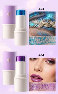 YOUNG VISION glitter stick body makeup shade 03 blue 04 purple festival eyeshadow