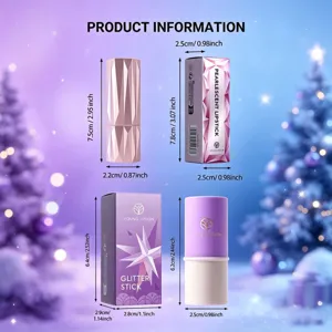 YOUNG VISION pearlescent lipstick and glitter stick set with detailed dimension guide for makeup.