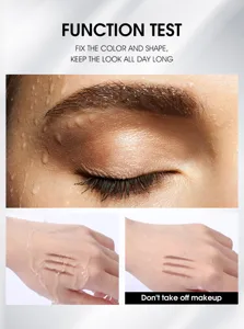 Close-up detail shot of waterproof eyebrow styling gel showing long-lasting effect and texture.
