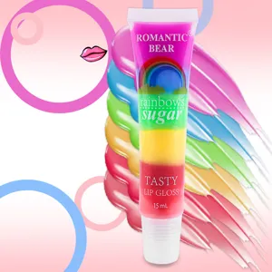 Romantic Bear transparent tube lip gloss, polarized multi-color shiny moisturizing makeup.