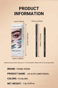 Young Vision lip and eye liner pencil detail view showing product dimensions and specifications.