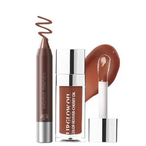 Ensemble huile à lèvres et crayon contour Young Vision, rouge à lèvres mat et maquillage.