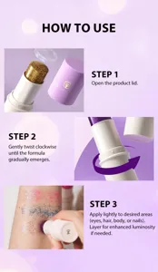 Detailed instruction graphic for Young Vision glitter stick showing easy application steps.