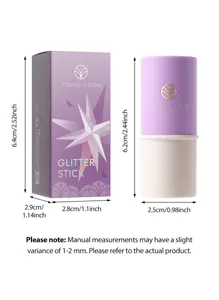 Detailed view of Young Vision glitter stick with packaging and size specifications for makeup.