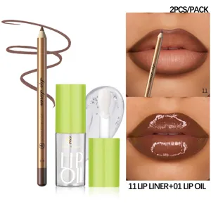 Set matita labbra e olio labbra YOUNG VISION, dettaglio del prodotto e swatch labbra.