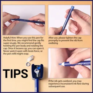 YOUNG VISION blue eyeliner pencil usage guide and professional sharpening instruction image.