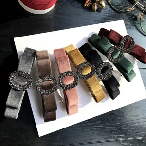 Velvet Rhinestone Hair Clip Oval Bow Barrettes Vintage Korean Hair Accessories for Women