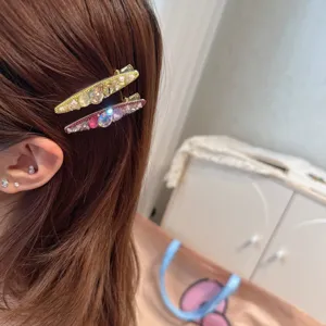 Molletta per capelli lunga con strass multicolore fermaglio becco d'anatra stile coreano