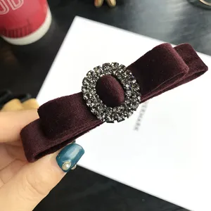 Velvet rhinestone bow hair clip elegant retro spring clip detail shot for women hair styling.