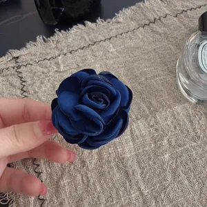 Dark blue fabric camellia flower brooch pin elegant suit jacket corsage fashion accessory for women