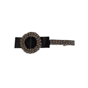 Elegant black rhinestone bow hair clip retro sparkling crystal spring barrette for women