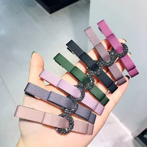Korean Simple Small Fabric Bowknot Rhinestone Hair Clip Cute Bangs Hairpin Duckbill Clip Hair Accessories For Women