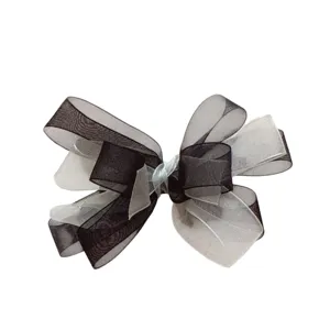 Korean style new fairy mesh bow hair clip, cute black and white hair accessory for women and girls.