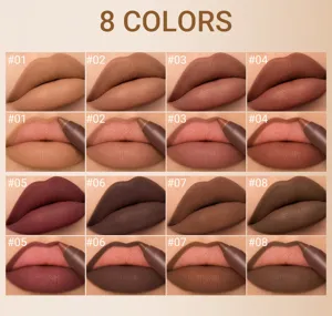 Matte lipstick pen set with 8 gorgeous chocolate colors, long-lasting lip liner makeup.