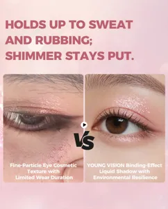 Detailed close-up view of shimmering liquid eyeshadow texture and sweat-resistant formula.