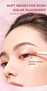 Liquid glitter eyeshadow with soft brush applicator for easy sparkling eye makeup application.