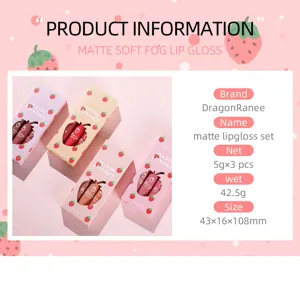 DragonRanee matte lipgloss set 3pcs cute strawberry design long lasting liquid lipstick makeup