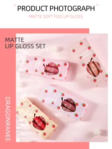 Matte strawberry lip gloss set 3pcs velvety liquid lipstick cute makeup gift box set