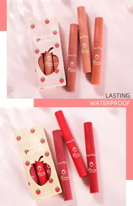 3-piece strawberry matte liquid lipstick set, velvet waterproof lip gloss makeup set.