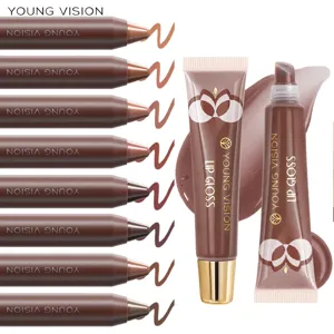 YOUNG VISION chocolate lip gloss and matte lipstick pen set for gradient lip makeup.