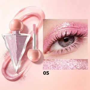YOUNG VISION liquid glitter eyeshadow detail shot showing sparkling pink eye makeup look and swatch.