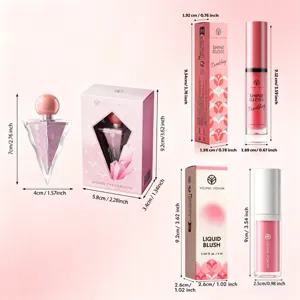 YOUNG VISION 3-piece liquid makeup set including eyeshadow, lip gloss, and liquid blush.
