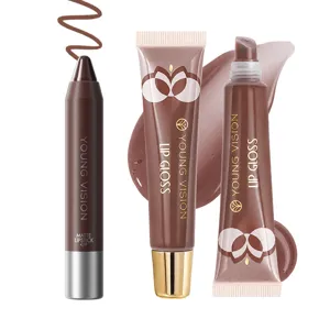 YOUNG VISION chocolate lip gloss and matte lipstick set for stunning ombre lip makeup looks.
