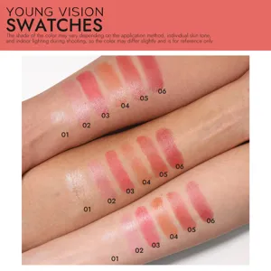 Young Vision brillo de labios hidratante y barra 6 tonos swatches maquillaje.