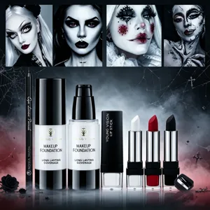 YOUNG VISION 6pz set maquillaje facial Halloween estilo gotico oscuro base de maquillaje