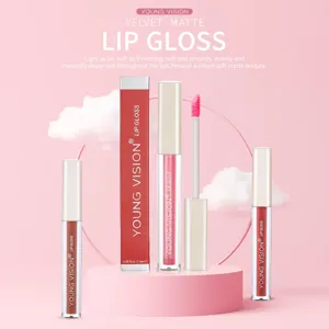 Velvet matte liquid lip gloss detail view, smooth and lightweight texture for natural lips.
