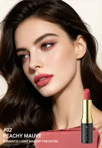 Young Vision tubo negro terciopelo lápiz labial mate #02 peachy mauve maquillaje duradero.