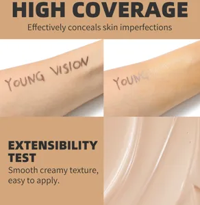 Λεπτομερής απεικόνιση υφής υγρού concealer υψηλής κάλυψης και δοκιμή στο δέρμα σας.