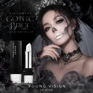 Lápiz labial blanco gótico de Halloween para looks de maquillaje oscuro únicos y cosplay.