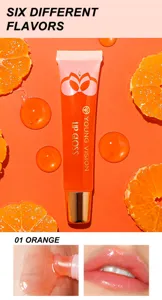 YOUNG VISION 01 Orange lip gloss detail view, vibrant hydrating gloss swatch and texture.