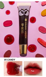 YOUNG VISION hydrating lip gloss detail view, glossy lip oil tint swatch and lip effect.