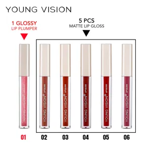 YOUNG VISION 6-piece lip gloss makeup set with 1 glossy lip plumper and 5 matte liquid lipsticks.