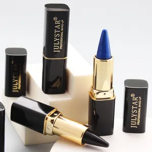 Gros plan des crayons eyeliner gel colorés Julystar au design élégant noir et doré.
