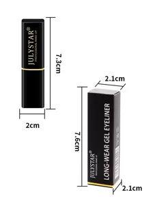Vue détaillée du conteneur d'eyeliner gel Julystar et de la boîte d'emballage avec dimensions.