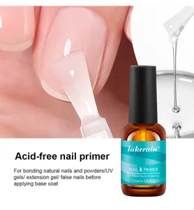 Lakerain primer d'ongles sans acide 15ml, base professionnelle pour gels UV et extensions d'ongles.