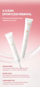 Detail van de zachte lippenreinigingsgel met schuine borsteltip en milde formule.