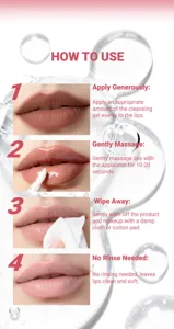 Detail van lippenreinigingsgelgebruik met vier eenvoudige stappen voor zachte lippen.